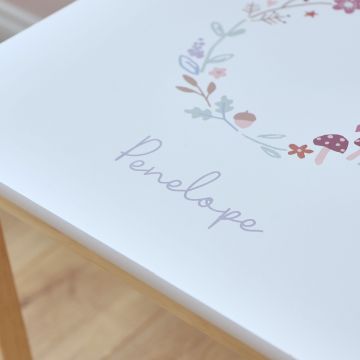 Personalised Woodland Floral Wreath Wooden Table
