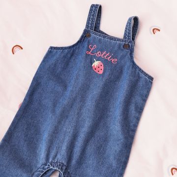 Personalised Strawberry Denim Dungarees