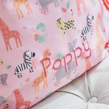 Personalised Pink Safari Print Drawstring Bag