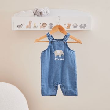 Personalised Elephant Design Short Legged Denim Dungarees