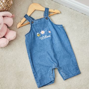 Personalised Bumblebee Design Short Legged Denim Dungarees