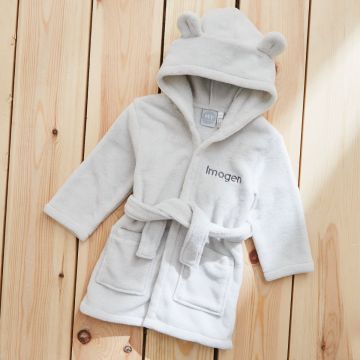 Personalised Grey Hooded Fleece Robe