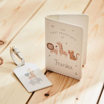 Personalised Safari Baby Passport Holder & Luggage Tag Set