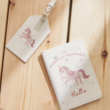 Personalised Unicorn Baby Passport Holder & Luggage Tag Set