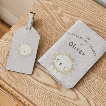 Personalised Lion Baby Passport Holder & Luggage Tag Set