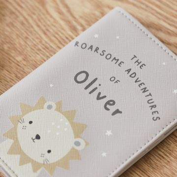 Personalised Lion Baby Passport Holder & Luggage Tag Set