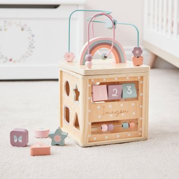 Personalised Pink Wooden Activity Cube FSC®