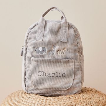 Personalised Grey Cord Safari Design Mini Backpack