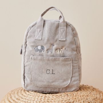 Personalised Grey Cord Safari Design Mini Backpack
