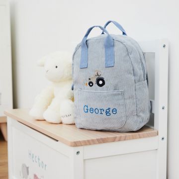 Personalised Blue Farmyard Design Cord Mini Backpack