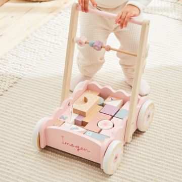 Personalised Pink Push-Along Activity Walker With Blocks FSC®