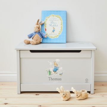 Personalised Peter Rabbit Grey Toy Box