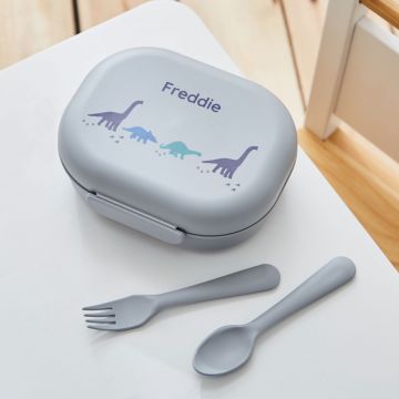 Personalised Grey Dinosaur Design Lunch Box