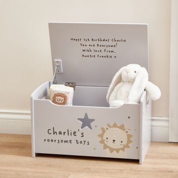 Personalised Small Grey Lion Toy Box