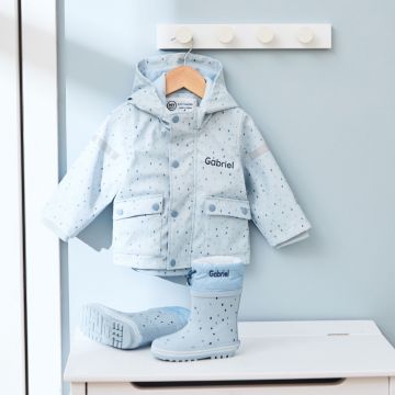 Personalised Blue Spot Rainy Day Set