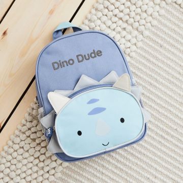 Personalised Blue Dinosaur Face Mini Backpack