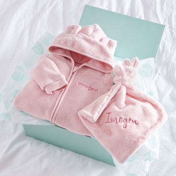Personalised Pink Fleece Onesie & Comforter Gift Set