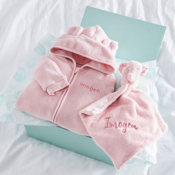 Personalised Pink Fleece Onesie & Comforter Gift Set
