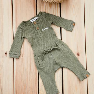 Personalised Khaki Bodysuit and Leggings Set by Lil Atelier