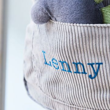 Personalised Blue Cord Mini Backpack and Dinosaur Toy