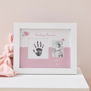 Personalised Pink New Baby Handprint Photo Frame