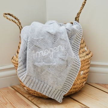 Personalised Grey Star Jacquard Blanket