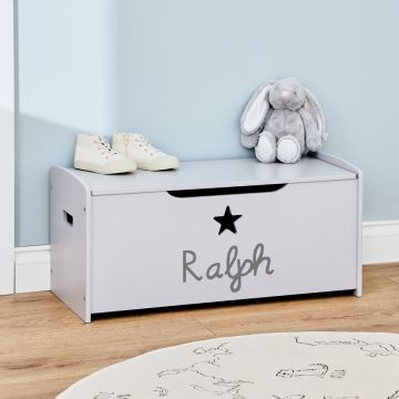 Personalised Large Grey Star Design Toy Box