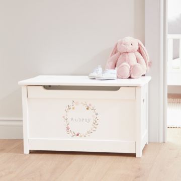 Personalised White Floral Wreath Toy Box