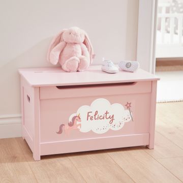 Personalised Unicorn Design Pink Panelled Toy Box FSC®