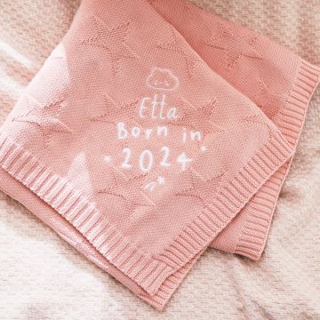 Personalised Born in 2024 Pink Star Jacquard Blanket