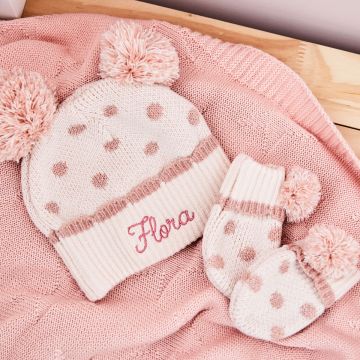 Personalised Pink Hat & Mitten Set