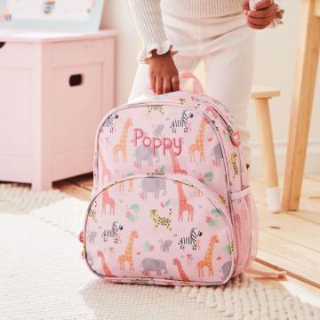 Personalised Pink Safari Print Medium Backpack