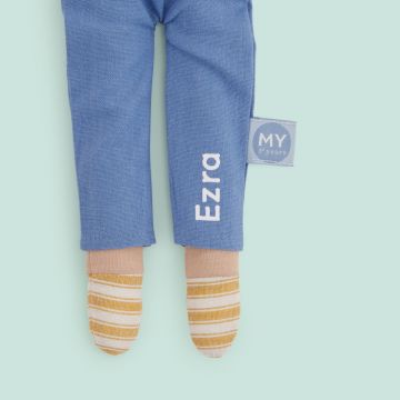 Personalised Blue Dark Hair Doll in Dungarees Outfit