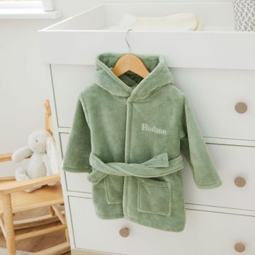 Personalised Sage Green Fleece Robe
