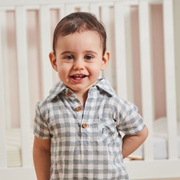 Personalised Grey Plaid Polo Romper