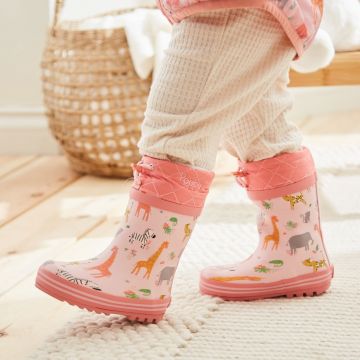 Personalised Pink Safari Print Welly Boots