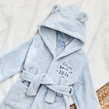 Personalised Born in 2024 Blue Fleece Robe with Ears