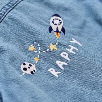 Personalised Moon & Rocket Denim Jacket