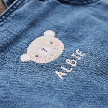 Personalised Bear Short-Legged Denim Dungarees