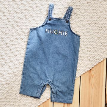 Personalised Multi-Coloured Letter Patch Short-Legged Denim Dungarees