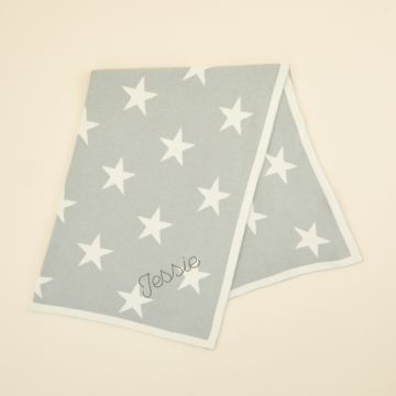 Personalised Light Blue Star Intarsia Blanket