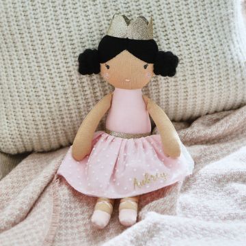 Personalised Ballerina Doll with Black Bun Hair