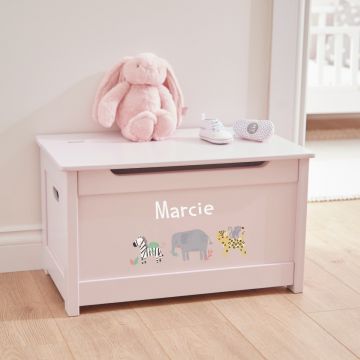 Personalised Safari Animal Design Pink Panelled Toy Box FSC®