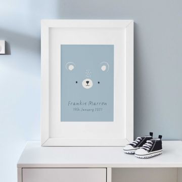 Personalised Blue Bear Face Wall Art