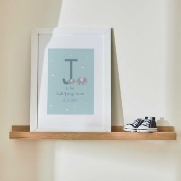 Personalised Blue Elephant Design Wall Art