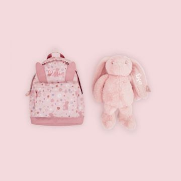 Personalised Pink Bunny Backpack and Toy Set