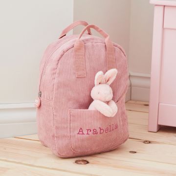 Personalised Pink Cord Mini Backpack and Bunny Toy