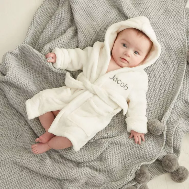 Personalised Ivory Hooded Fleece Robe