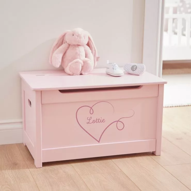 Personalised Heart Design Pink Panelled Toy Box FSC®