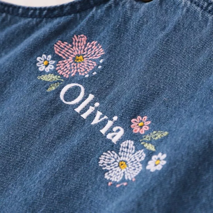 Personalised Floral Design Denim Dungarees